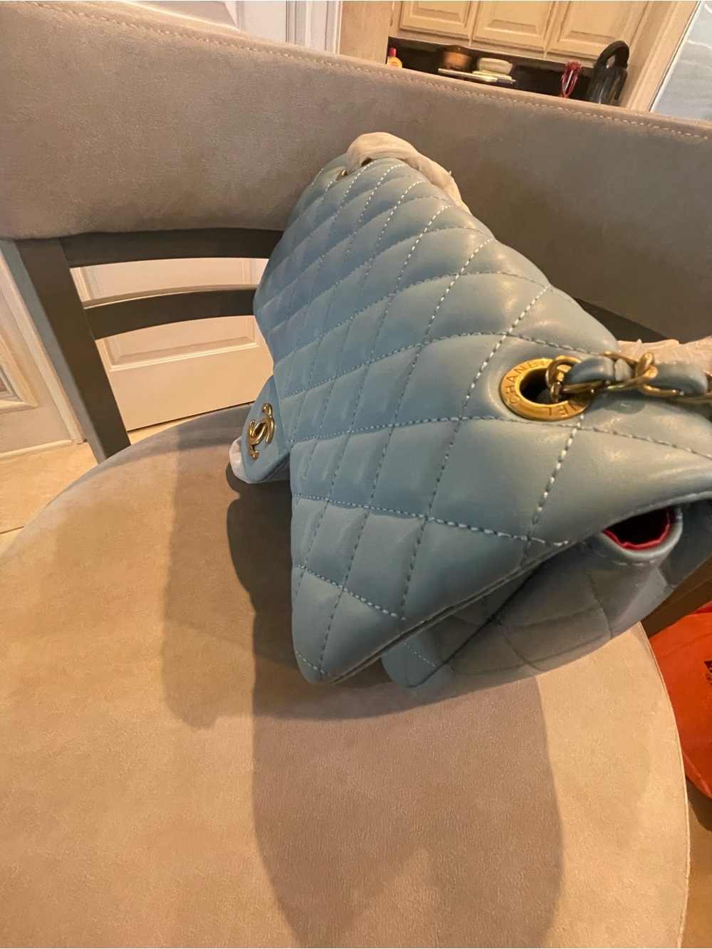 Quilted Classic leather Flap Bag - Light Blue - Picture 8 of 10